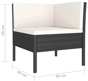 4 részes fekete polyrattan kerti bútorszett párnákkal