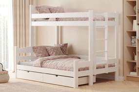 Lovic 90x200/120x200 jobb oldali emeletes ágy fiókokkal - fehér