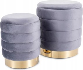 Puff tárolórekesszel, szürke, előszoba ülőke, 2 db-os szett Britta