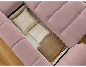 Rózsaszín kinyitható-tárolóhelyes sarokkanapé (jobb oldali-heverő résszel) Fuji – Bobochic Paris