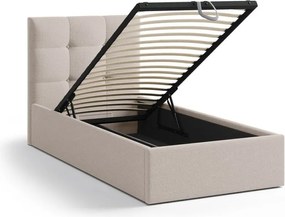 Világosbarna kárpitozott ágyneműtartós egyszemélyes ágy ágyráccsal 90x200 cm Phaedra – Micadoni