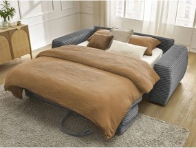 Sötétszürke kordbársony kanapé mindennapos alvásra-kinyitható 220 cm Hugo – Bobochic Paris