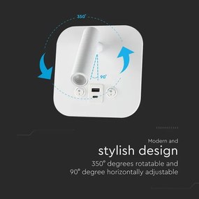 LED fali spotlámpa USB-porttal LED/8W/230V 3000K fehér