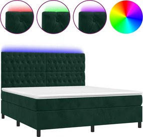 vidaXL sötétzöld bársony rugós és LED-es ágy matraccal 180x200 cm