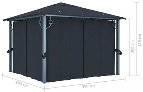 antracitszürke alumíniumpavilon függönnyel 300 x 300 cm