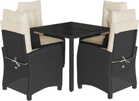 vidaXL 5 részes fekete polyrattan kerti étkezőgarnitúra párnákkal