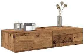 Falipolc fiókokkal régi fa 80x33x17 cm műszaki fa
