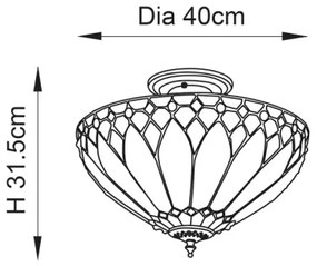 Endon 63978 - Felületre szerelhető Tiffany BROOKLYN csillár 3xE27/60W/230V, átmérő 40 cm