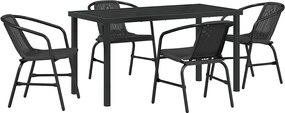 vidaXL Kert étkező szett 5 pcs Fekete Porszórt acél