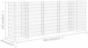 H alakú acéldrót virágtartó gabion 260 x 40 x 100 cm