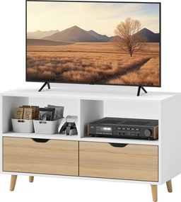 HOMCOM TV Szekrény 2 Polccal és Fiókkal, 99 cm hosszú TV Állvány a Nappaliba, Fehér, 99 x 39 x 58.3 cm | Aosom