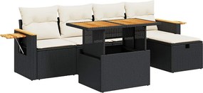 vidaXL 6 részes fekete polyrattan kerti ülőgarnitúra párnákkal