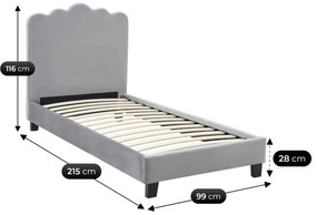 Szürke Bársony Kárpitozott Ágy. 90x200 CRATER