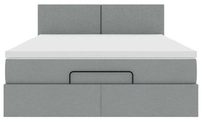 Ottomán ágy matraccal &amp; LED-ek Világosszürke 140x190 cm szövet