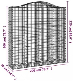 2 db íves horganyzott vas gabion kosár 200x50x200/220 cm
