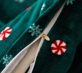 Mikroplüss ágyneműhuzat szett SNOWMAN AND GINGERBREAD zöld + mikroplüss lepedő SOFT 180x200 cm fehér, franciaágyhoz