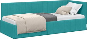 vidaXL Sarokágy keret fejtámlával Türkiz 80 cm x 200 cm Bársony