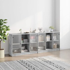 betonszürke szerelt fa könyvespolc ajtókkal 204x37x75 cm