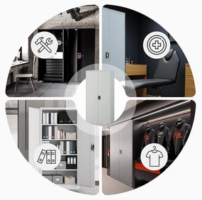 Fém iratszekrény JAN H, 900 x 1950 x 400 mm, szürke