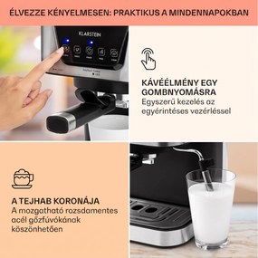 Klarstein Arabica, eszpresszó kávéfőző, 1050 W, 15 bar, 1,5 l, érintős vezérlőpanel, rozsdamentes acél