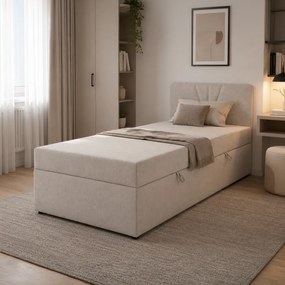 Boxspring ágy, egyszemélyes, bézs, 90x200, univerzális, SUPA
