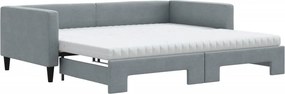 vidaXL világosszürke kihúzható szövet heverő matracokkal 100 x 200 cm