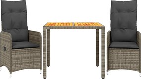 vidaXL 3 részes szürke polyrattan kerti bisztrógarnitúra párnákkal