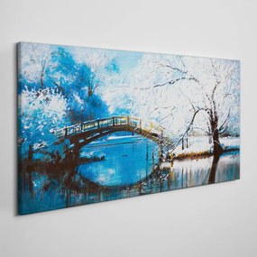 Vászonkép Téli folyó fa hídja