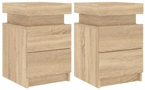 2 db sonoma tölgy színű éjjeliszekrény LED-del 35 x 39 x 55 cm