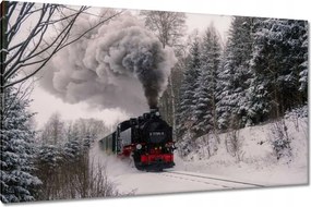 Vászonkép 120x70 Mozdony téli tájképben
