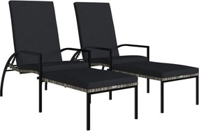 vidaXL 2 db szürke polyrattan napozóágy lábtartóval