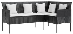 Fekete polyrattan L-alakú kanapé párnákkal