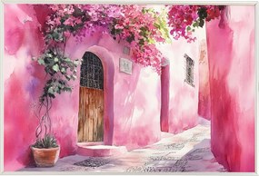 Poszter Keret Alumínium Város Utca Sikátor Ajtó Virágok Marokkó 60x40