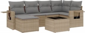 vidaXL 7 részes bézs polyrattan kerti ülőgarnitúra párnákkal