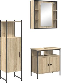 vidaXL Fürdőszoba bútor szett polcokkal tárolóval 3 pcs Barna Faanyag
