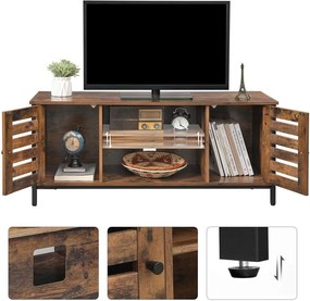 TV-szekrény lamellás ajtókkal, állítható polccal és tárolórekeszekkel, 110 x 40 x 50 cm, rusztikus barna/fekete