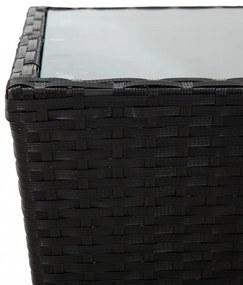 fekete polyrattan és edzett üveg teázóasztal 41,5x41,5x43 cm