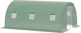 Outsunny Kültéri Üvegház 4.5x3x2 m Tunneli Üvegház Felgördíthető Oldalfalakkal, 6 Rácsos Ablakkal és Cipzáras Felgördíthető Ajtóval, Üvegház Kerthez é