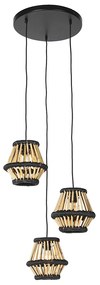 Keleti függő lámpa bambusz fekete kerek 3 fényű - Evalin