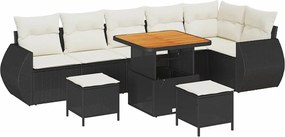 vidaXL Kerti Kanapé Szett párnával 9 pcs Fekete és Krém Poly Rattan