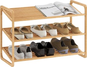 HOMCOM 3-szintes bambusz cipőtároló 12 pár cipő számára - Bejárati cipőtároló szervező 76x33x50.8 cm Természetes | Aosom