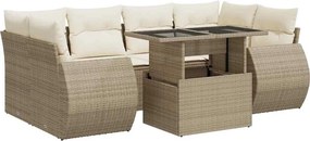 vidaXL 7 részes bézs polyrattan kerti ülőgarnitúra párnákkal