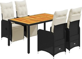 vidaXL 5 részes fekete polyrattan kerti bisztrógarnitúra párnákkal