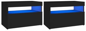 2 db fekete éjjeliszekrény LED-lámpákkal 60x35x40 cm szerelt fa