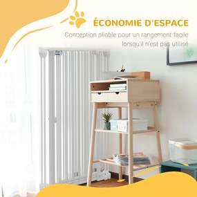 PawHut Acél 3-paneles Összecsukható Kutya Biztonsági Kapu Dupla Zárral és Beépített Ajtóval Ajtókhoz és Lépcsőkhöz - 206 x 120 cm Fehér | Aosom