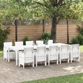 11 részes kerti étkező szett párnákkal Fehér Polirattan, kerti asztal Fehér 150x100x73 cm Polirattan, kerti szék párnákkal 2 db Fehér Polirattan, kerti szék párnákkal 4 db Fehér Polirattan