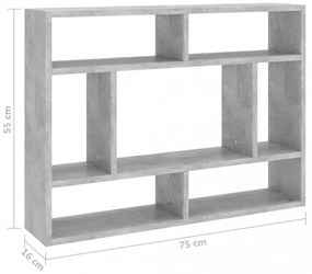 betonszürke szerelt fa fali polc 75 x 16 x 55 cm