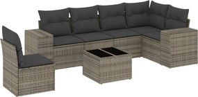 vidaXL 7 részes szürke polyrattan kerti ülőgarnitúra párnákkal