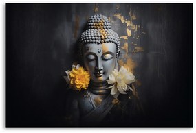Gario Obraz na plátně Šedý Budha a květiny Méret: 100 x 70 cm