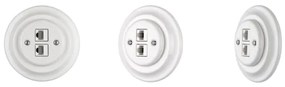 Bohemia-Design - Retro stílusú porcelán ethernet aljzat kerettel, 2x CAT.5E, fehér